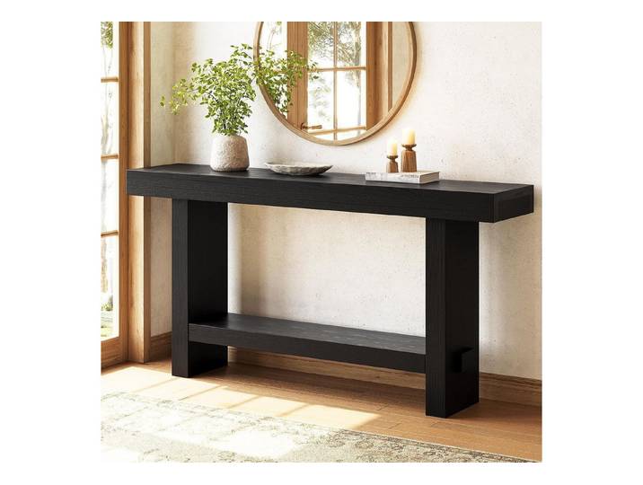 Tribesigns Konsolentisch Konsoltisch 160 cm Massivholz 2‑Ebenen Landhausstil Schwarz für Flur