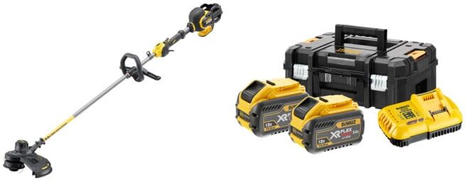 Set DEWALT Flexvolt Akku-Motorsense und Trimmer, 54V, Basisversion DCM571N-XJ + Akku-Starter-Set, 216 Wh DCB118Y2T-QW