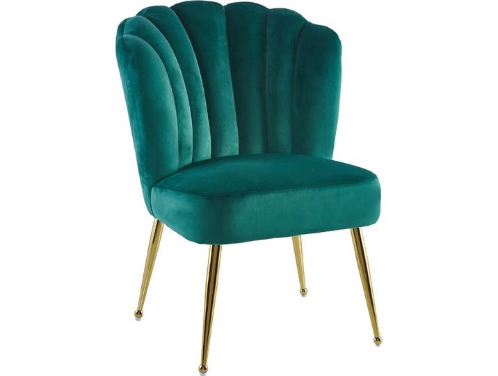 Polsterstuhl KAYOOM Stuhl Lalie 125, Rückenlehne im Retro-Stil, ausgefallene Rückenlehne , grün, B:67cm H:87cm T:70cm, Sitzbezug:100% Polyester Gestell:100% Eisen, Stühle, Polsterstuhl, Rückenlehne in Muschel-Design, Samtbezug, goldene Metallbeine
