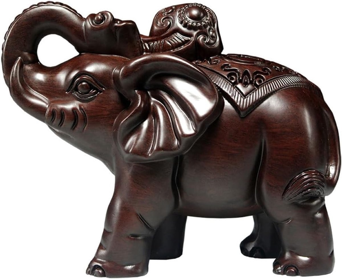 Handgesneden houten olifant beeldje voor tafeldecoratie - Houtkleur - Hoogte: 16 cm