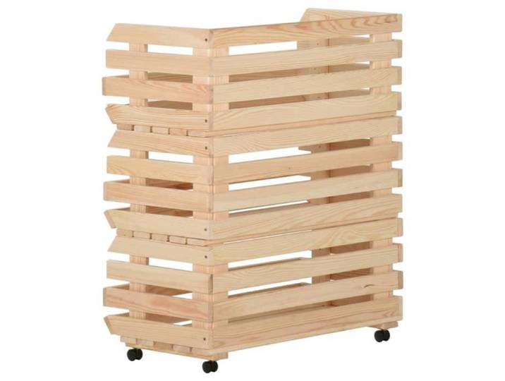 Chariot à légumes en bois de pin - WIENS - 77x30x80 cm - Pin massif - Roues flexibles - 3 compartiments