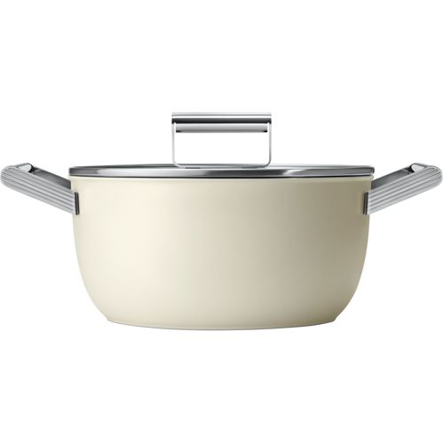 SMEG CSF2412CRM Schmortopf 24 cm mit Glasdeckel, creme