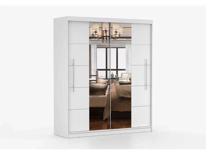 Schwebetürenschrank TORINO III 203 cm Weiß Weiß + Spiegel Ohne LED-Beleuchtung