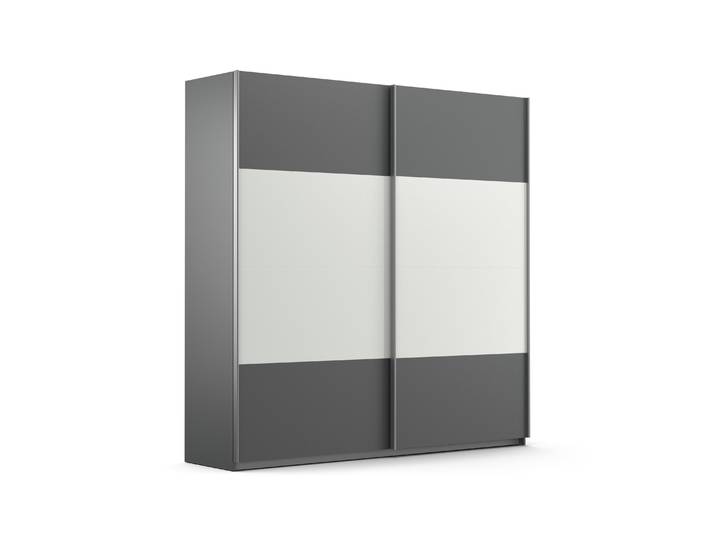 Schwebetürenschrank, Holzwerkstoff, Grau Metallic/Weißglas, 226×230×62 cm, 2 Türen, Modern, Rauch