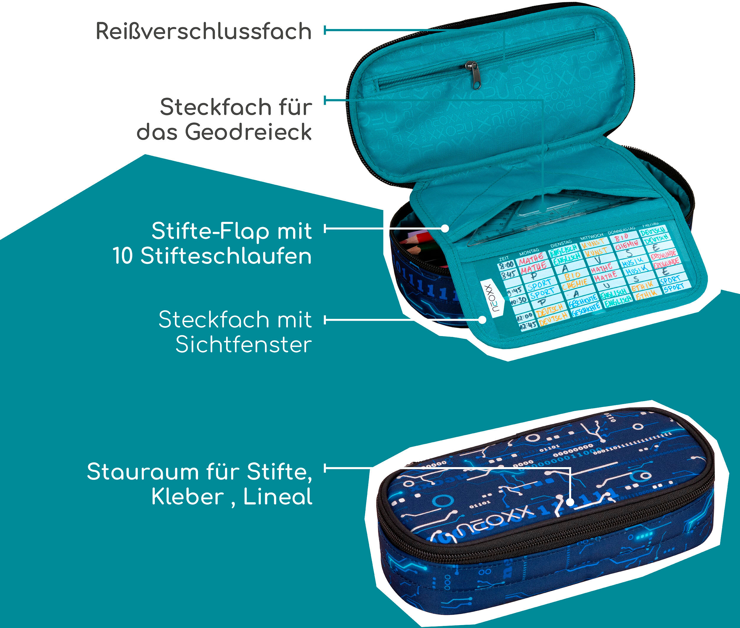 Schreibgeräteetui NEOXX "Schlamperbox, Jump", Kinder, blau (next level), Polyester, Schreibgeräteetuis Schreibgeräteetui, teilweise aus recyceltem Material next level Einheitsgröße