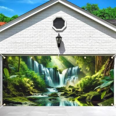 LightInthebox Garage Door Cover Large Hanging Backdrop Waterfall Jungle Forest Rustic Cottagecore 3D Party Outdoor Shooting Backgrounds Front Door Home Decor