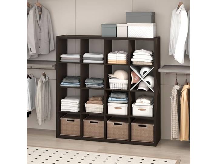Furinno Cubic Kleiderschrank-Organizer und Aufbewahrungssystem, 16-Würfel-Schrankorganizer, offene Regale, extra Dicker Rahmen für Kleiderschrank, Schlafzimmer, Wohnzimmer, dunkle Eiche