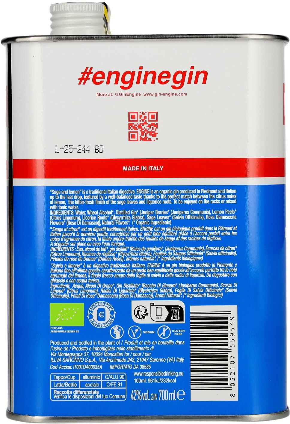 ENGINE Organic Italian Gin 42% Vol. 0,7l