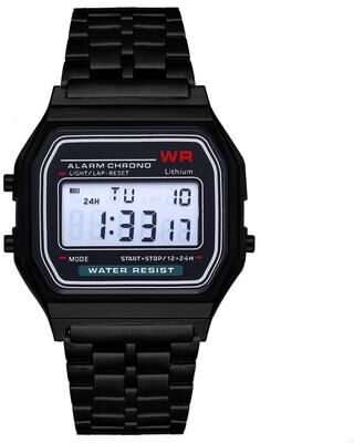 Perfect Picks Market Luxury Digital Watch For Women With LED Display, Stainless Steel Band, Square Alarm Calendar Watch black