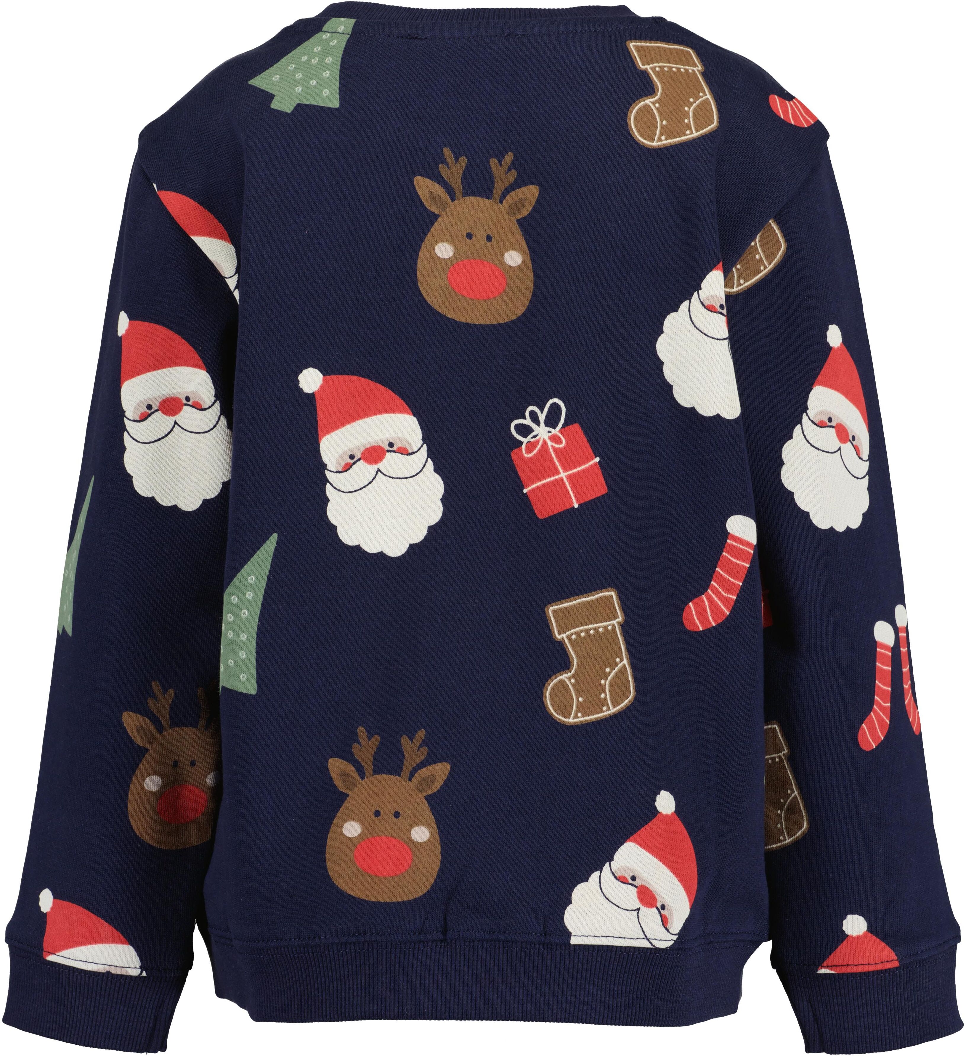 Sweatshirt BLUE SEVEN, Jungen, Gr. 110, blau (nachtblau ao), Sweatware, Obermaterial: 100% Baumwolle, bedruckt, Basic hüftlang, Rundhals, Rippbündchen, Sweatshirts Sweatshirt, Baumwolle nachtblau ao 110