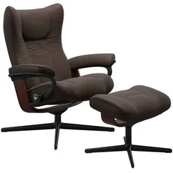 Stressless Sessel mit Hocker Wing Cross Leder Braun Batick Brown S (Small)
