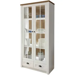 VITRINE weiß Pinie, Eiche hell Landhaus, Vitrinenschrank 90 x 198 cm
