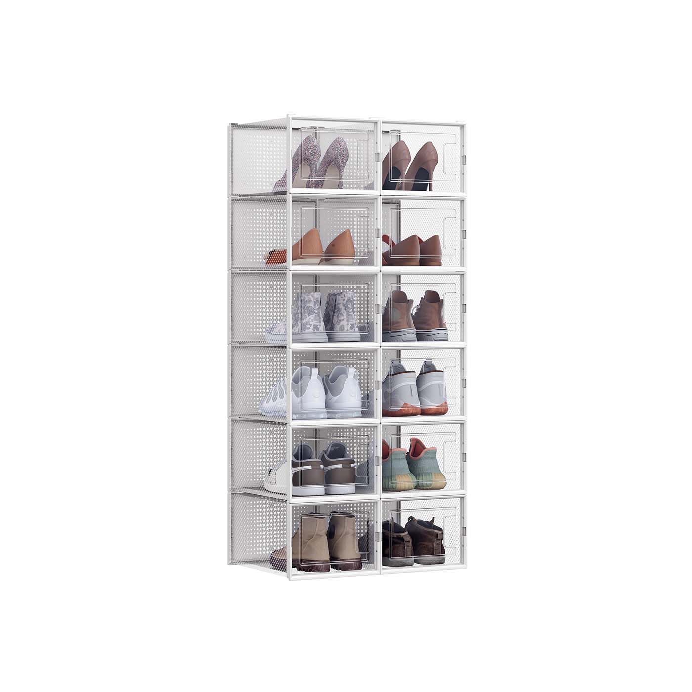 SONGMICS 12er Set Schuhboxen für Schuhe bis Größe 46 LSP12MWT