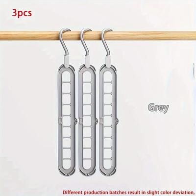 Uplift Essentials 3pcs Foldable 9 Hole Space Saving Clothes Hangers Heavy Duty Closet Organizer For Home And Dorm gray