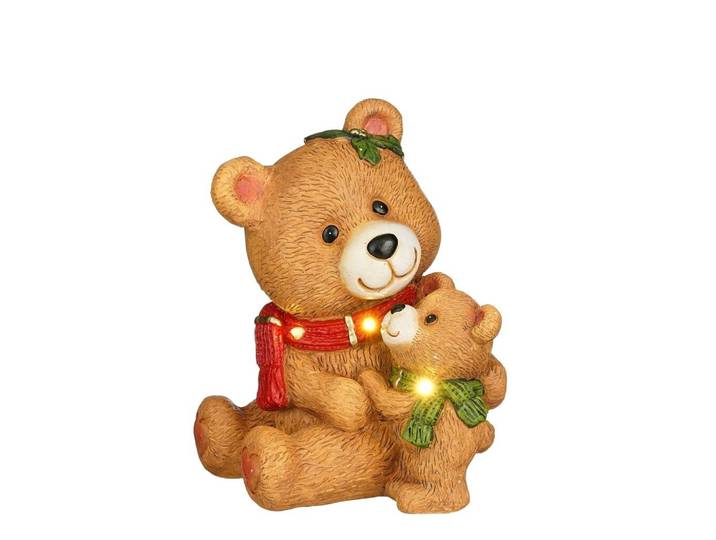 Luca deco beer met led 32 cm bruin