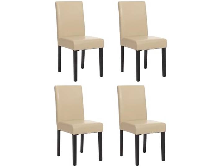 Mendler 4er-Set Esszimmerstuhl Littau - Leder, Creme dunkle Beine