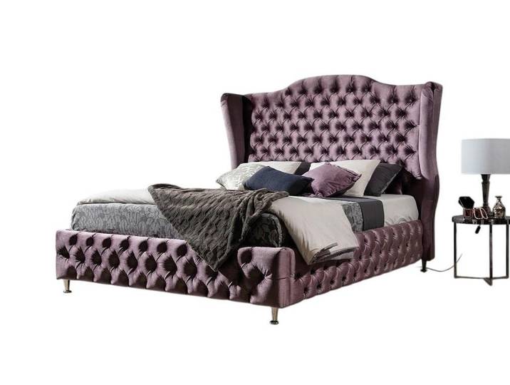 JVmoebel Polsterbett Chesterfield Bett in Lila Samt mit edler Polsterung und Komfort, Made in Europe