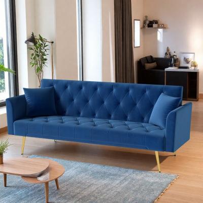 "72"" Velvet 3-in-1 Convertible Sleeper Sofa with Tufted Design and 3-Level Adjustable Backrest"