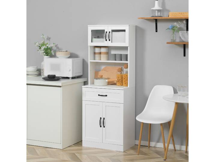 HOMCOM Buffet Haut Cuisine Vitré Blanc 60x38x161cm