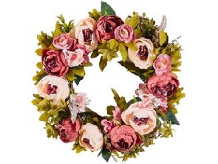 VEVOR Couronne décorative artificielle, 48,26 cm, couronne de fleurs artificielles, rose, décorée de pivoines, hortensias, gypsophile, pour toutes les saisons, pour maison, fenêtre, festival, mariage