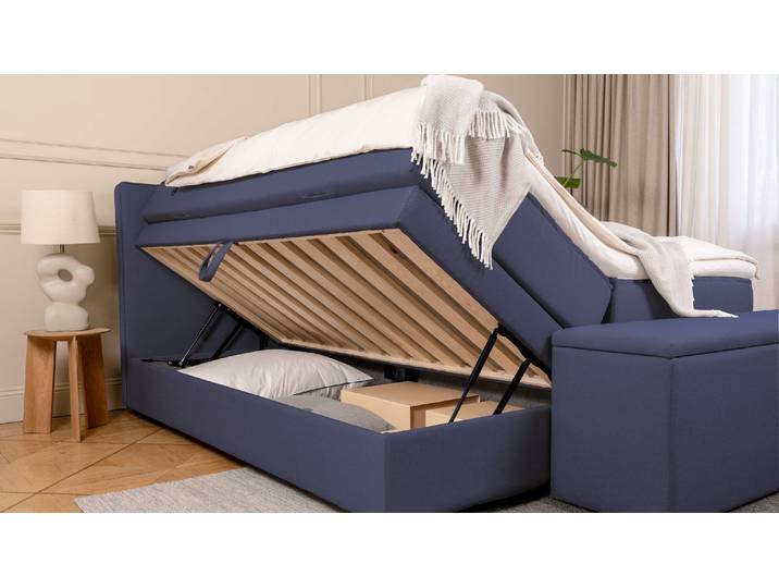 BRUNO Boxspringbett Premium mit Bettkasten 180x200cm in Blau Matratzen-Härtegrad: Links H2 / Rechts H2 extra viel Stauraum & individuell konfigurierbar