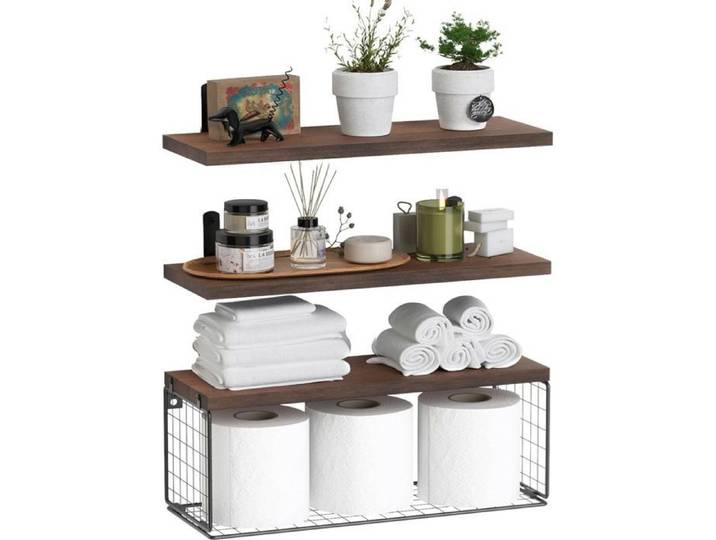 Étagère murale 3 niveaux avec panier pour salle de bain et toilettes