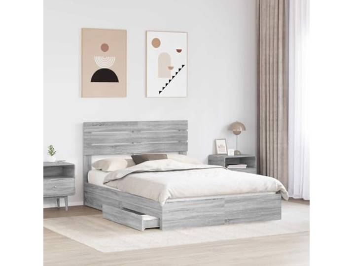 KTHLBRH Boxspringbett 160 x 200 cm, Grau Sonoma mit Kopfteil Technisches Holz, 2 Schubladen, geschlitzte Basis, einfache Montage, Verwendung im Innenbereich