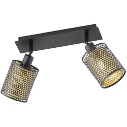 Strahler schwarz gold 2 Flammige Deckenleuchte schwenkbar Deckenlampe 2 Strahler Vintage, Eisen Stahl, Gitter Optik, 2x E14 Fassungen, LxBxH 30x10x21 cm, Wofi 12108