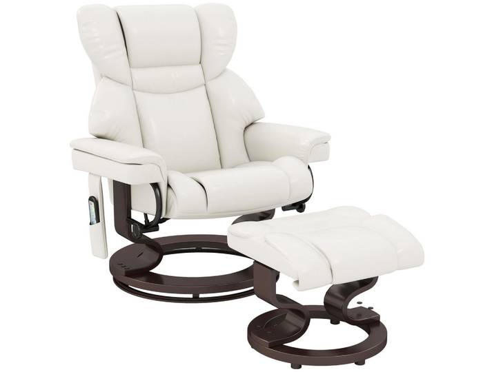 Homcom Relaxsessel mit Fußhocker, Elektrischer Fernsehsessel mit Liegefunktion, Cremeweiß, Holz, Füllung: Schaumstoff,Schaumstoff, einzeln stellbar, 82x101x79 cm, Wohnzimmer, Sessel, Relaxsessel