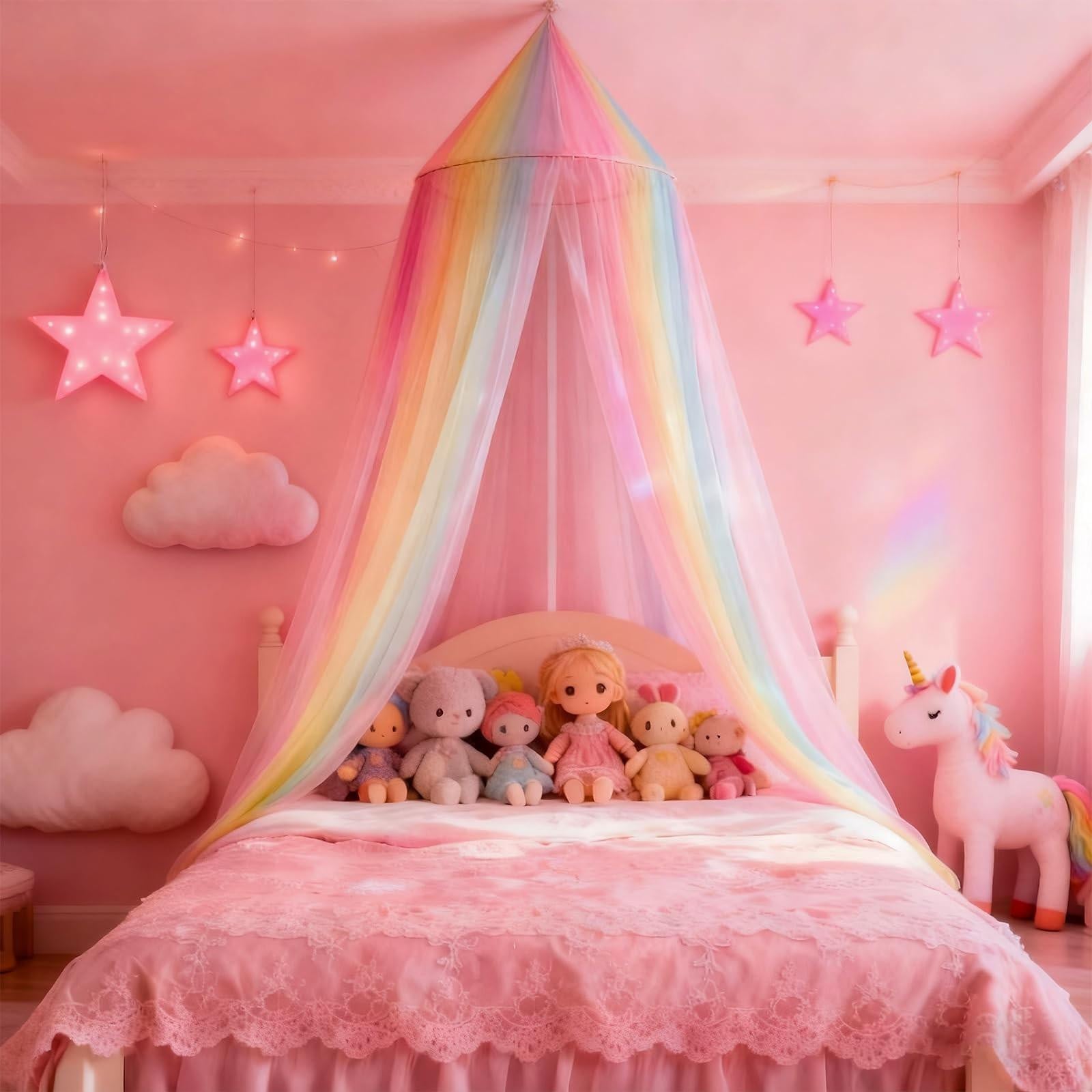 Mosquito net voor kinderbed met regenboog design