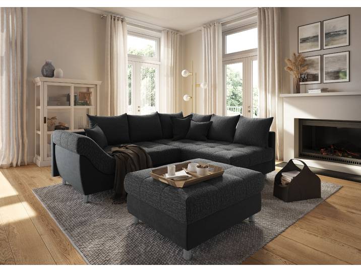 Ecksofa, Schwarz, 247x189 cm, Microfaser, Recamiere Beidseitig Montierbar, Klassisch, COLLECTION-AB