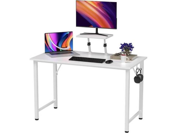 VIVOLILV Bureau informatique 100x50x75cm - Avec Support Amovible de Surélévation et crochet - Blanc
