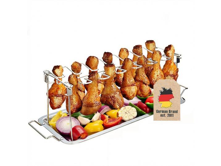 Hähnchenbeingestell mit Abtropfschale, Silberfarben, Metall, 11.5x14.5x47 cm, Grillen, Grillzubehör