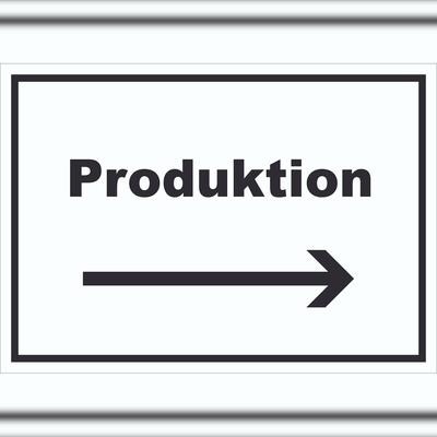 HB-Druck Produktion Schild mit Text und Richtungspfeil rechts Herstellung waagerecht A1 (594x841mm)
