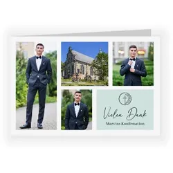 Dankeskarte Konfirmation: Bildermosaik mit Fotos in Weiß