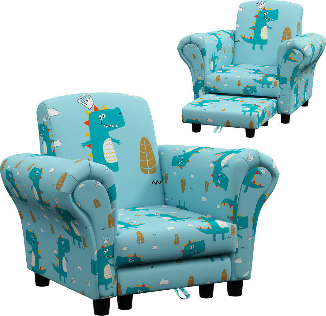 Zoomie Kids AIYAPLAY Kids Sofa Set Toddler Armchair with Footrest, Children Chair, Blue Blue 46cm H X 57cm W X 42.5cm D