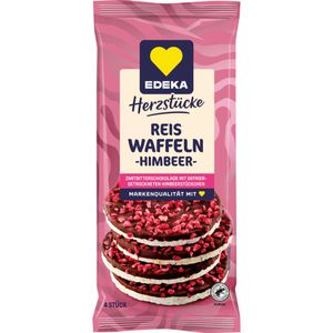 Edeka Reiswaffeln Herzstücke Himbeer, mit Zartbitterschokolade, glutenfrei, aus gepufftem Reis, 64 g