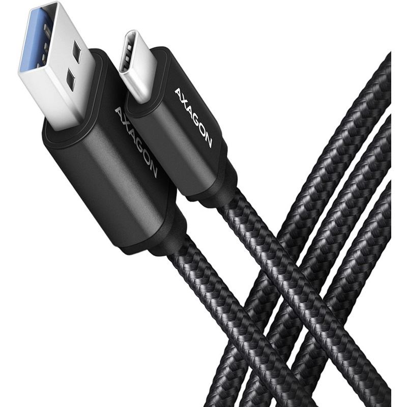 2.00m Axagon USB-C Ladekabel USB C Stecker auf USB A Stecker Schwarz