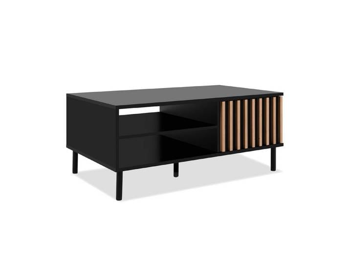 freiraum Couchtisch Monza, Lamellen-Optik, schwarz / Dekor Artisan Eiche - 110,5x47x67cm (BxHxT)