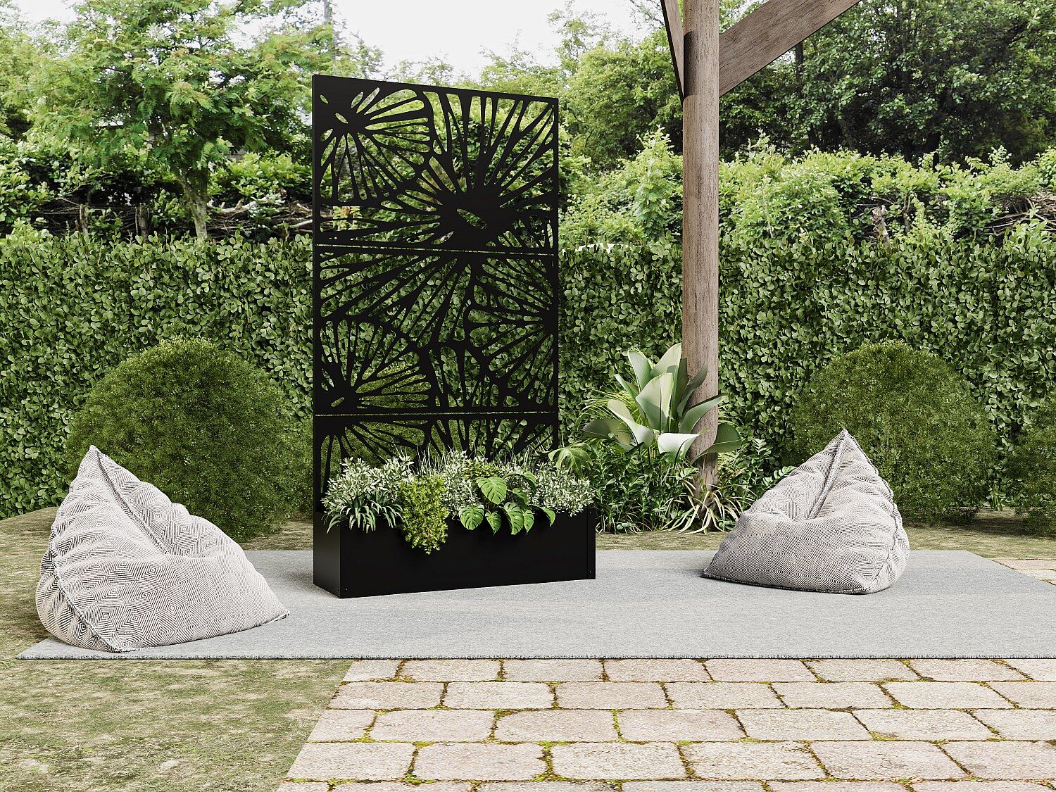 Unique Jardinera con enrejado de diseño - An. 92 x Pr. 32.5 x Alt. 173 cm - Negro - ENATAS