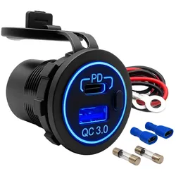 Offgridtec USB-Doppelsteckdose 12V/24V 2x 18W USB-A + USB-C Kfz-Ladeadapter mit Abdeckung