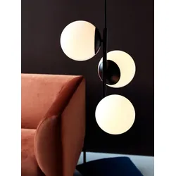 Kugelige LILLY Pendelleuchte mit 3 opalweißen eleganten Glaskugeln, schwarze Aufhängung