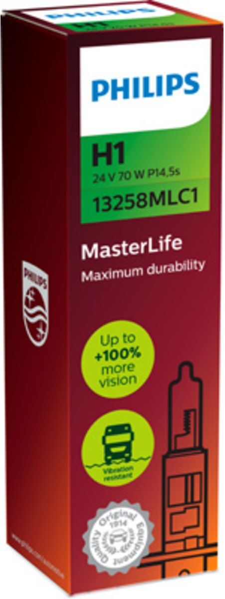 Glühlampe Halogen PHILIPS H1 Masterlife 24V, 70W, 1 Stück