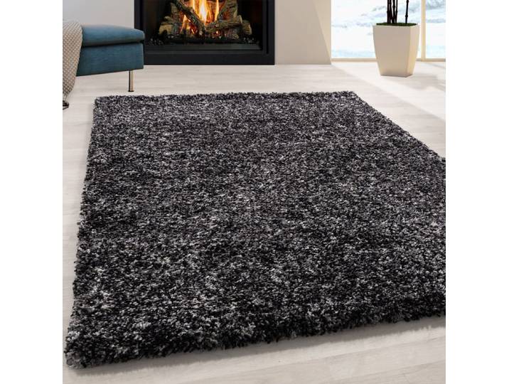 Teppium Tapis de salon chiné anthracite 140x200 cm tapis shaggy à poils longs tapis moelleux