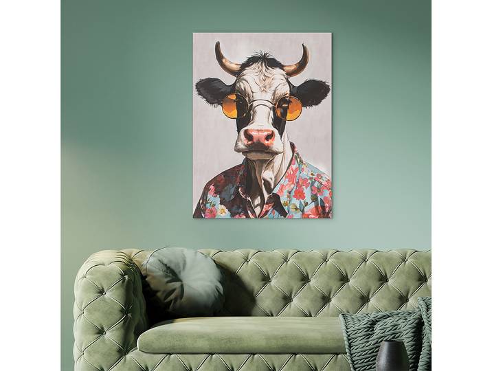 Leinwandbild Cow Spring Time Mischgewebe Multicolor 60 x 80 x 3cm