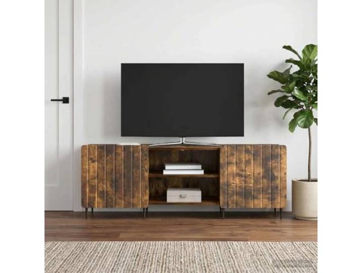 GKMBCVDFR TV-Schrank Geräucherte Eiche 150x31x52 cm Holzwerkstoff mit Türen Geräucherte Eiche, Holzwerkstoff, Eisenbeine, Pendeltüren, Regale, Wohnzimmer, Heimkino
