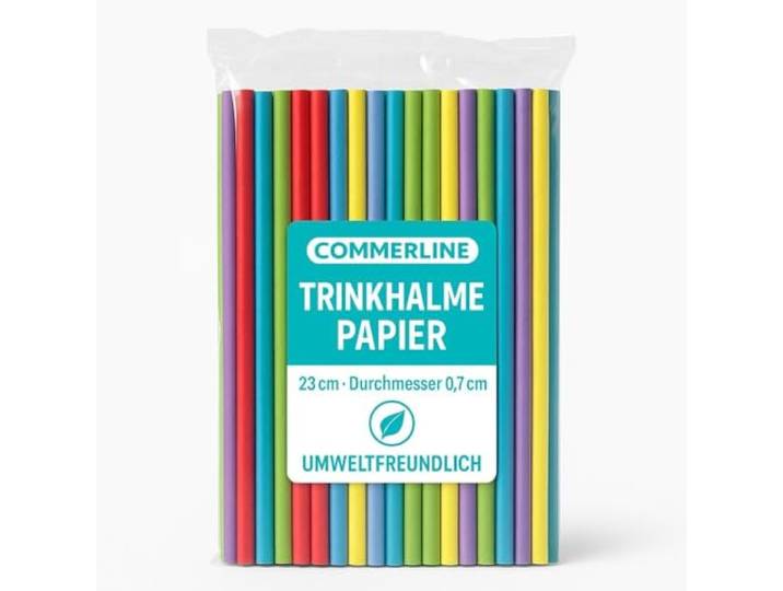 Commerline Strohhalme Papier 3000 Stück, Bunt, Trinkhalme 24 cm, Ø 8 mm, Papierstrohhalme, Cocktail Strohhalme, biologisch abbaubar, stabil für Smoothies, Drinks, Gastro & Party