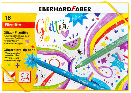 Glitzer-Filzstifte, bunt + pastell, 16 Stifte