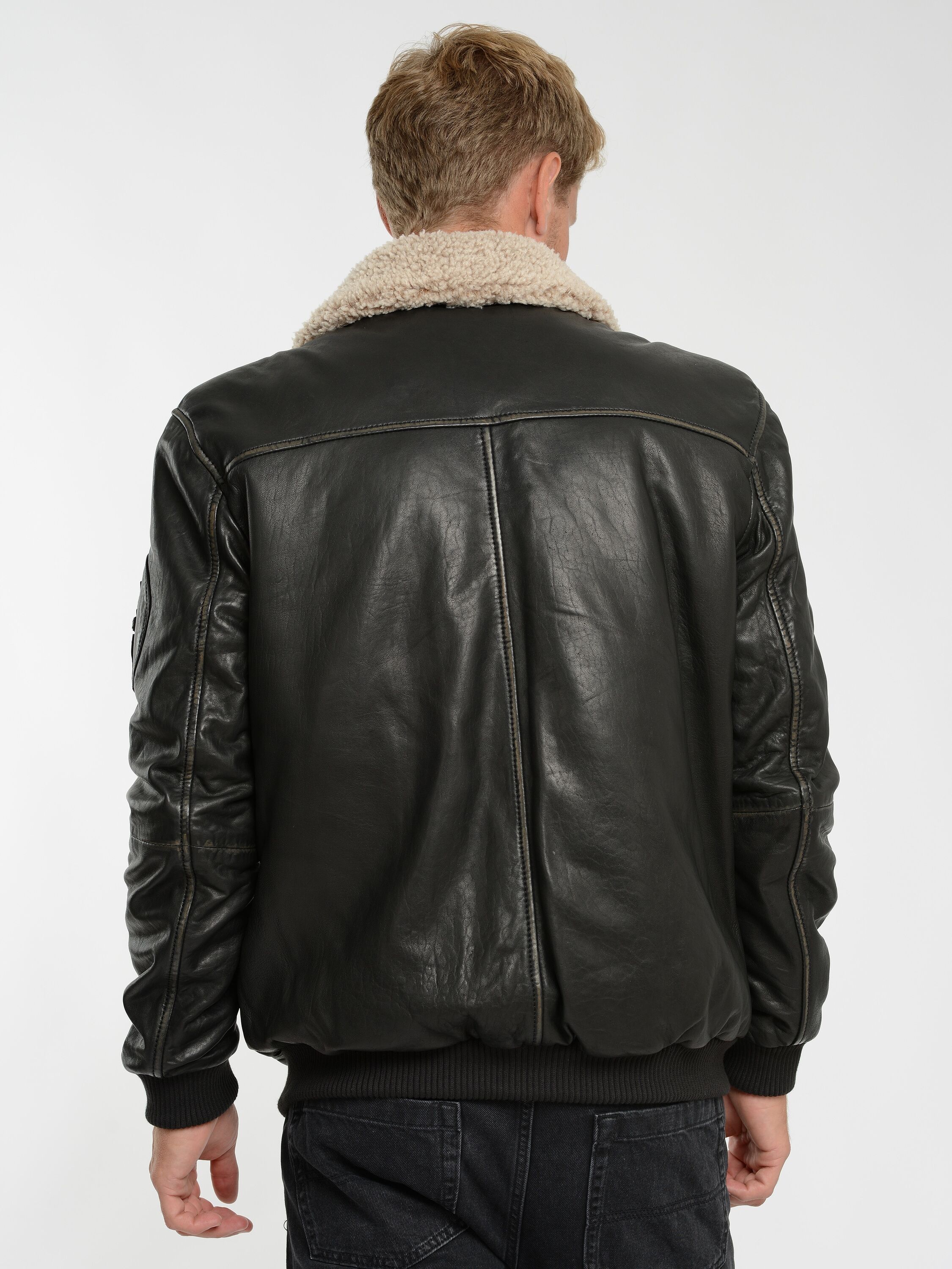 Lederjacke JCC "Lederjacke 3102245", Herren, Gr. 56, schwarz (vintage schwarz), Obermaterial: 100% Schafsleder sheepskin., Jacken Lederjacke