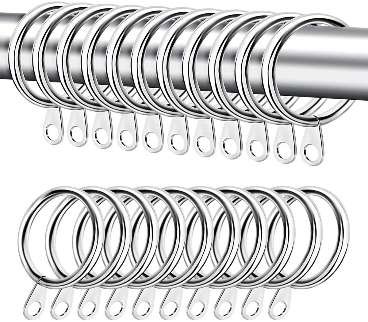 Dailygoods Gordijnringen 40 stuks - Zilver gepolijst metaal - Buitendiameter: 37 mm, Binnendiameter: 30 mm